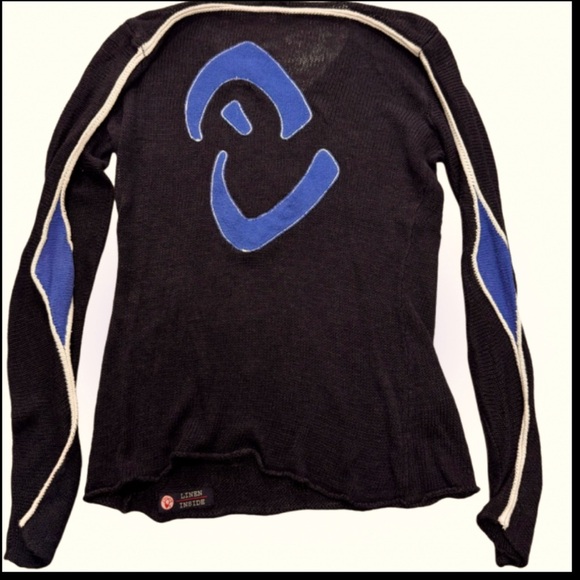 Armani Jeans Navy black contrast Futuristic Linen Mesh long sleeve Sweater XXL - Picture 15 of 15